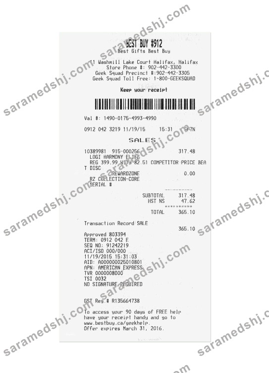 BEST BUY payment receipt